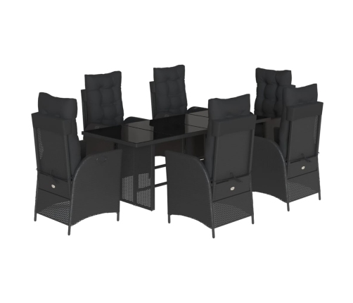 Set de comedor de jardín 7 pzas y cojines ratán sintético negro