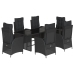 Set de comedor de jardín 7 pzas y cojines ratán sintético negro