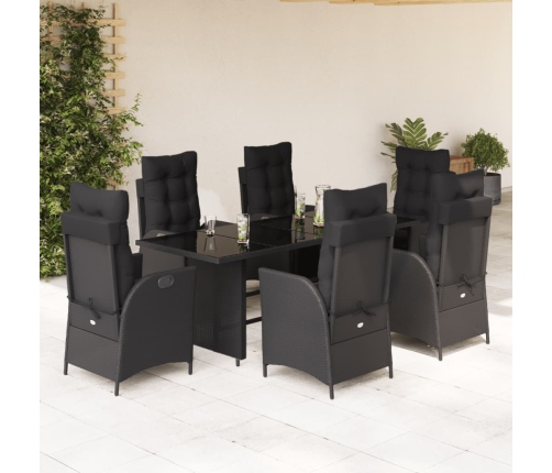 Set de comedor de jardín 7 pzas y cojines ratán sintético negro