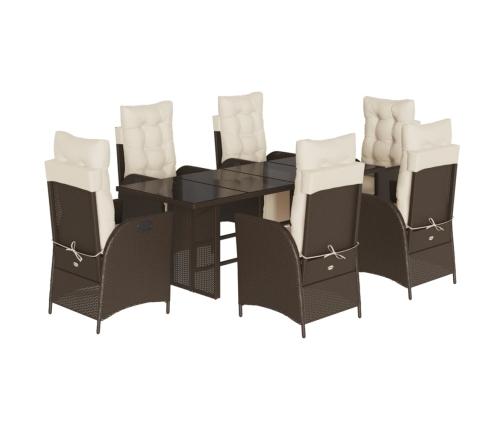 Set comedor de jardín 7 pzas con cojines ratán sintético marrón