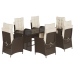 Set comedor de jardín 7 pzas con cojines ratán sintético marrón