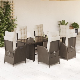 Set comedor de jardín 7 pzas con cojines ratán sintético marrón