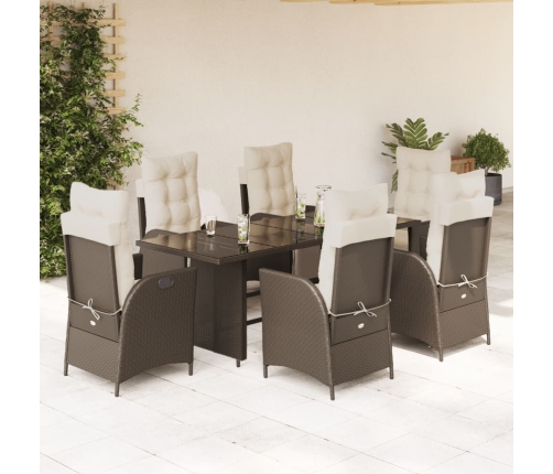 Set comedor de jardín 7 pzas con cojines ratán sintético marrón