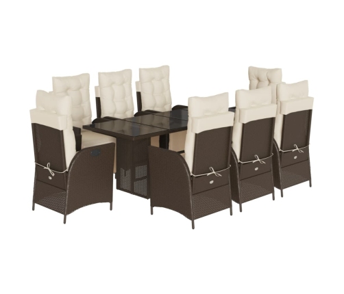 Set comedor para jardín 9 pzas y cojines ratán sintético marrón