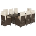 Set comedor para jardín 9 pzas y cojines ratán sintético marrón