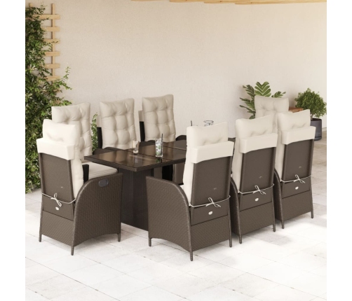 Set comedor para jardín 9 pzas y cojines ratán sintético marrón