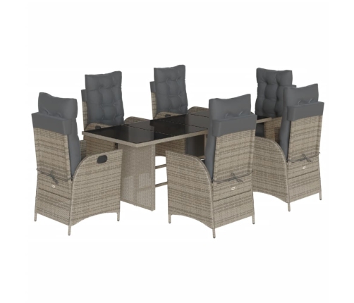 Set comedor jardín 7 pzas y cojines ratán sintético gris