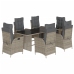 Set comedor jardín 7 pzas y cojines ratán sintético gris