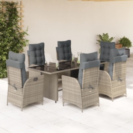 Set comedor jardín 7 pzas y cojines ratán sintético gris