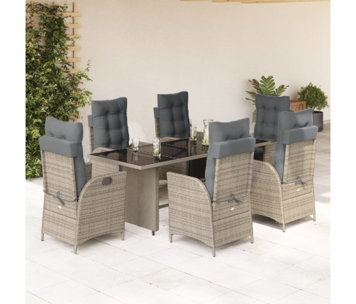 Set comedor jardín 7 pzas y cojines ratán sintético gris
