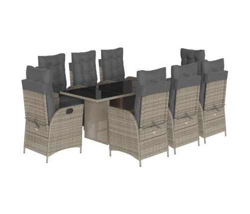 Set comedor jardín 9 pzas y cojines ratán sintético gris