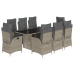 Set comedor jardín 9 pzas y cojines ratán sintético gris