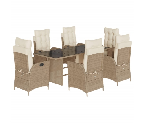 Set comedor de jardín 7 pzas con cojines ratán sintético beige