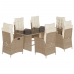 Set comedor de jardín 7 pzas con cojines ratán sintético beige