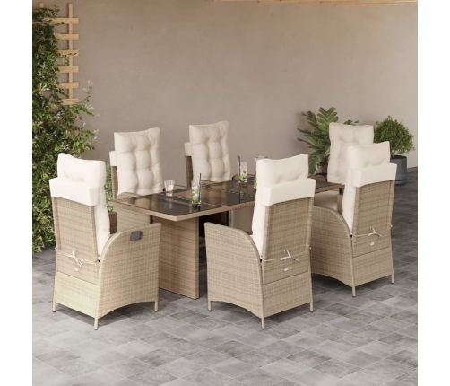 Set comedor de jardín 7 pzas con cojines ratán sintético beige