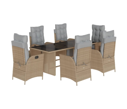 Set comedor de jardín 7 pzas con cojines ratán sintético beige