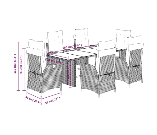 Set comedor de jardín 7 pzas con cojines ratán sintético beige