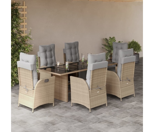 Set comedor de jardín 7 pzas con cojines ratán sintético beige