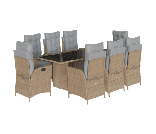 Set comedor de jardín 9 pzas con cojines ratán sintético beige