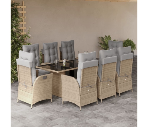 Set comedor de jardín 9 pzas con cojines ratán sintético beige