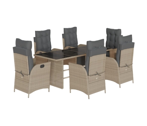 Set comedor jardín 7 pzas y cojines ratán sintético gris claro