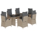Set comedor jardín 7 pzas y cojines ratán sintético gris claro