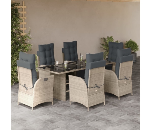 Set comedor jardín 7 pzas y cojines ratán sintético gris claro