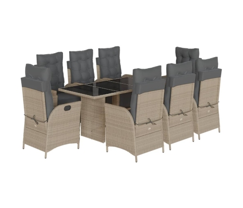 Set comedor de jardín 9 pzas cojines ratán sintético gris claro