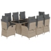 Set comedor de jardín 9 pzas cojines ratán sintético gris claro