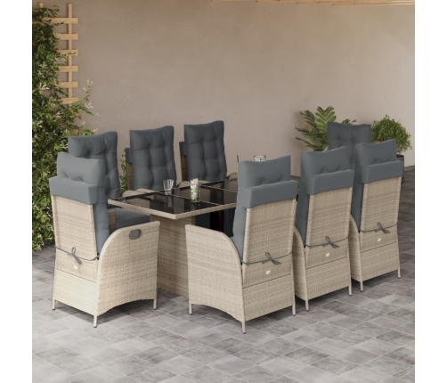 Set comedor de jardín 9 pzas cojines ratán sintético gris claro