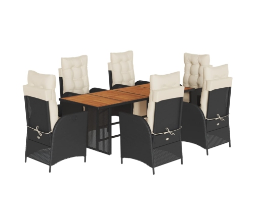 Set de comedor de jardín 7 pzas y cojines ratán sintético negro