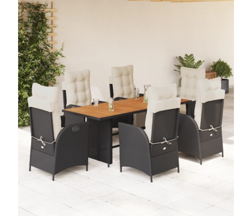 Set de comedor de jardín 7 pzas y cojines ratán sintético negro