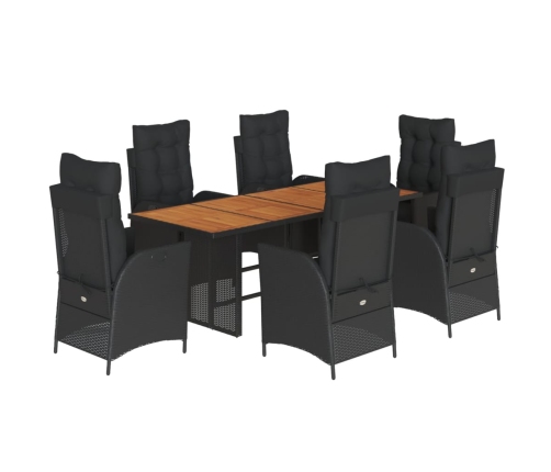 Set de comedor de jardín 7 pzas y cojines ratán sintético negro