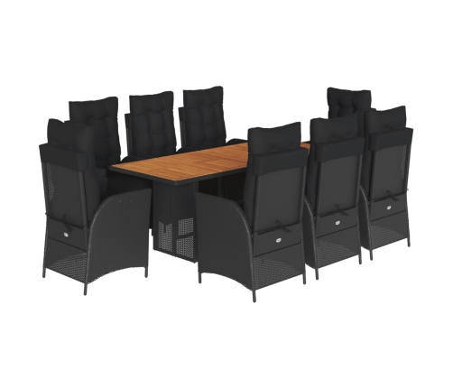 Set de comedor de jardín 9 pzas y cojines ratán sintético negro