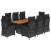 Set de comedor de jardín 9 pzas y cojines ratán sintético negro