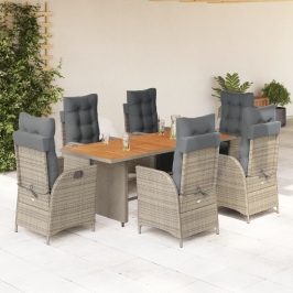 Set comedor jardín 7 pzas y cojines ratán sintético gris