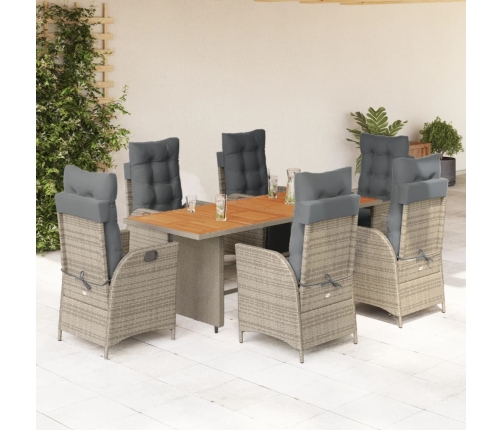 Set comedor jardín 7 pzas y cojines ratán sintético gris