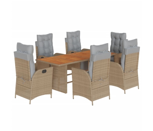 Set comedor de jardín 7 pzas con cojines ratán sintético beige