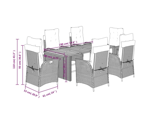 Set comedor de jardín 7 pzas con cojines ratán sintético beige