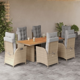 Set comedor de jardín 7 pzas con cojines ratán sintético beige