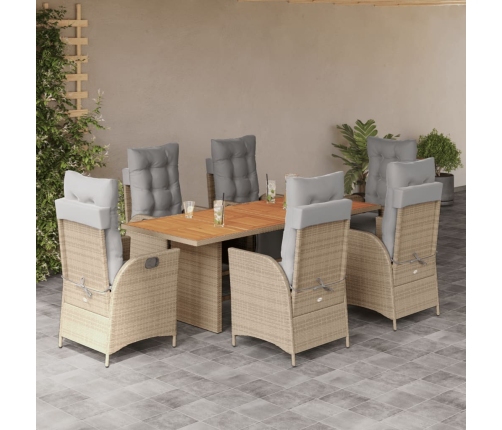 Set comedor de jardín 7 pzas con cojines ratán sintético beige