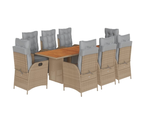 Set comedor de jardín 9 pzas con cojines ratán sintético beige