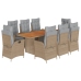 Set comedor de jardín 9 pzas con cojines ratán sintético beige