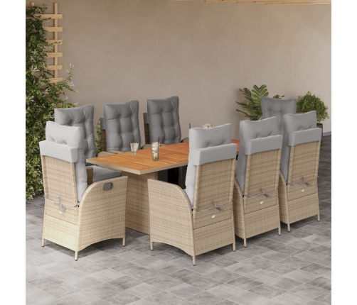 Set comedor de jardín 9 pzas con cojines ratán sintético beige
