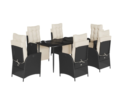 Set de comedor de jardín 7 pzas y cojines ratán sintético negro