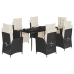 Set de comedor de jardín 7 pzas y cojines ratán sintético negro