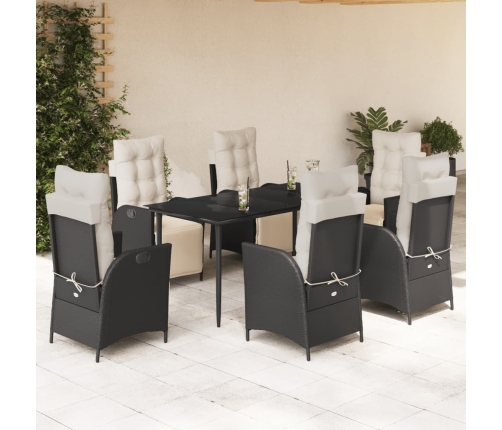 Set de comedor de jardín 7 pzas y cojines ratán sintético negro