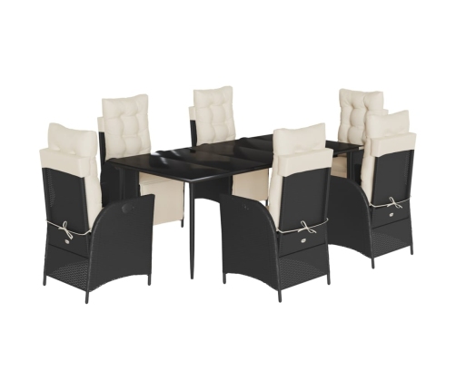 Set de comedor de jardín 7 pzas y cojines ratán sintético negro