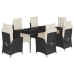 Set de comedor de jardín 7 pzas y cojines ratán sintético negro