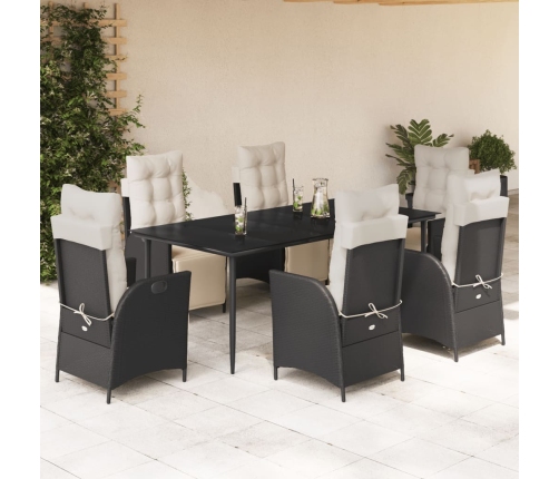Set de comedor de jardín 7 pzas y cojines ratán sintético negro